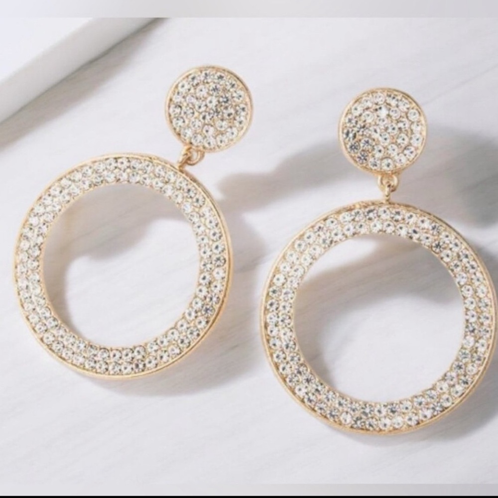 Plunder Design "Brecken" earrings gold tone with rhinestone encrusted hoops